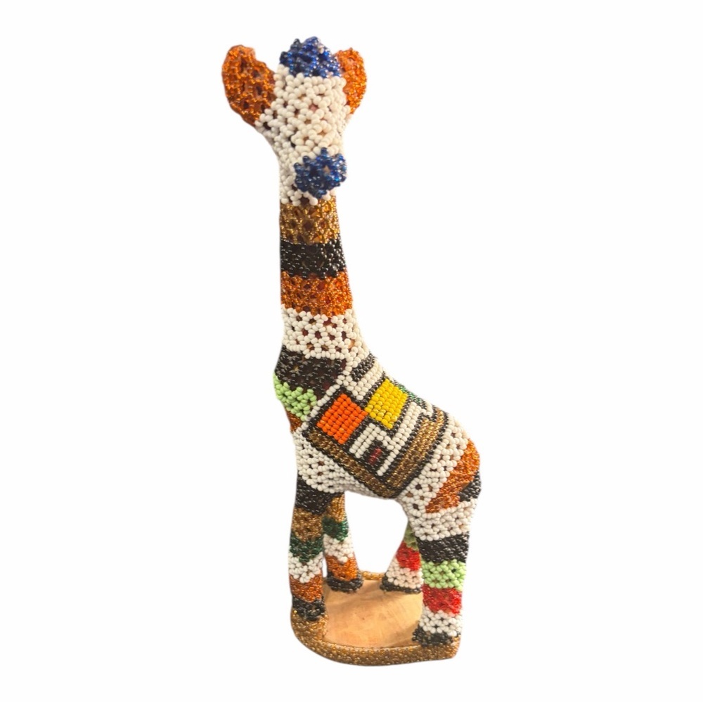 Vintage Beaded Giraffe Figurine 12” Handmade Boho Safari Decor